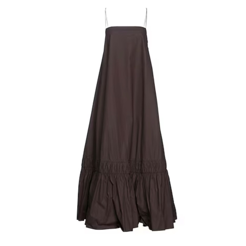 Jil Sander Brown Gathered Hem Maxi Dress